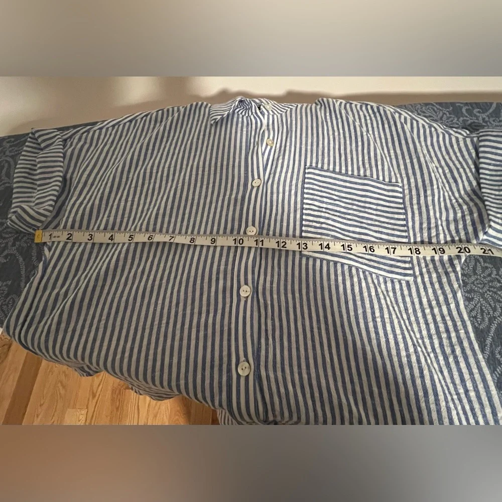 Navy and White Striped Button-Up shirt - Picture 6 of 7